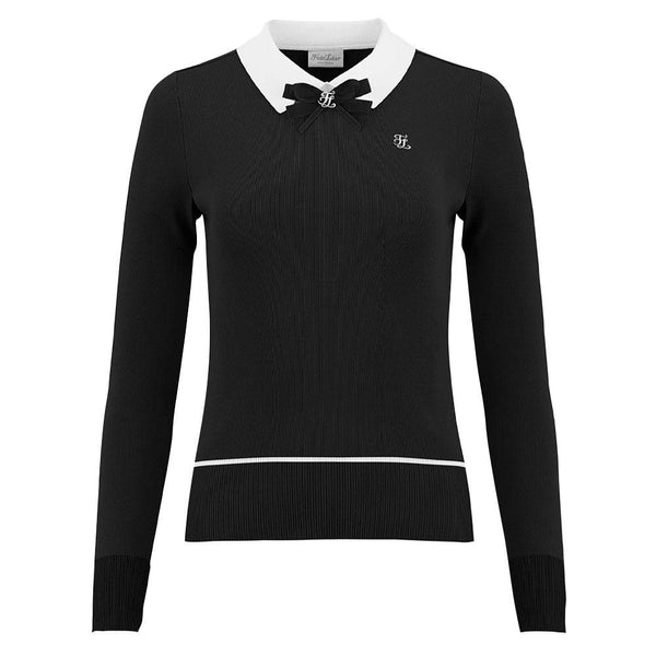 Fairliar Ribbon Collar Point Knit Golf Polo Black - 23 Women