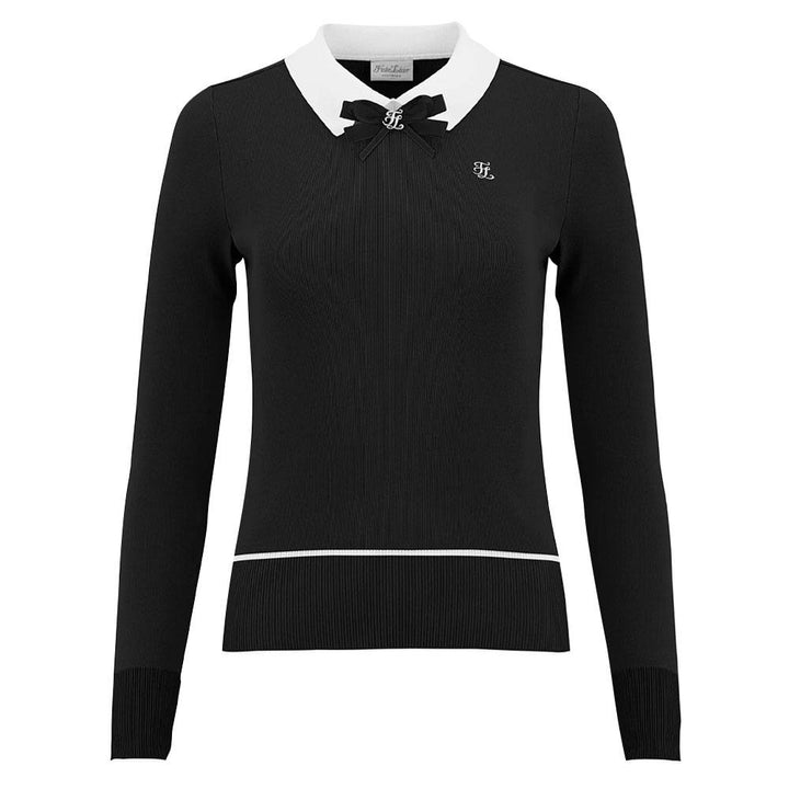 Fairliar Ribbon Collar Point Knit Golf Polo Black - 23 Women