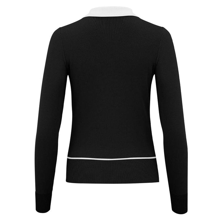 Fairliar Ribbon Collar Point Knit Golf Polo Black - 23 Women