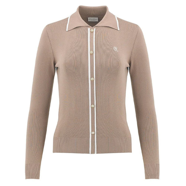 Fairliar Slim Line Detailed Collar Live Knit Golf Polo Beige - FW23 Women