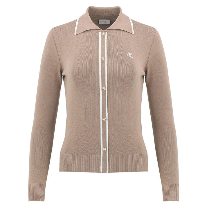 Fairliar Slim Line Detailed Collar Live Knit Golf Polo Beige - FW23 Women