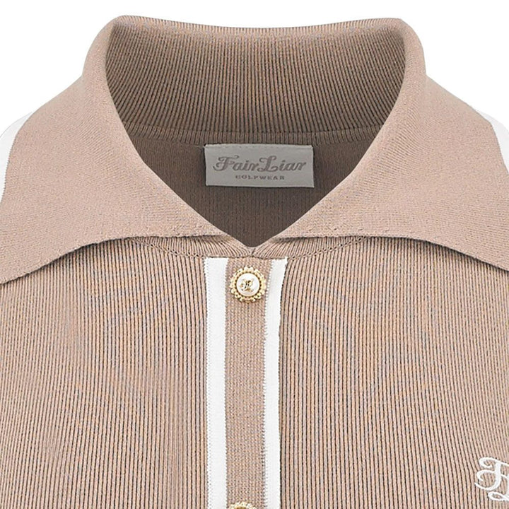Fairliar Slim Line Detailed Collar Live Knit Golf Polo Beige - FW23 Women