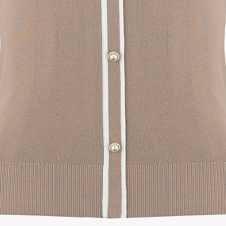 Fairliar Slim Line Detailed Collar Live Knit Golf Polo Beige - FW23 Women