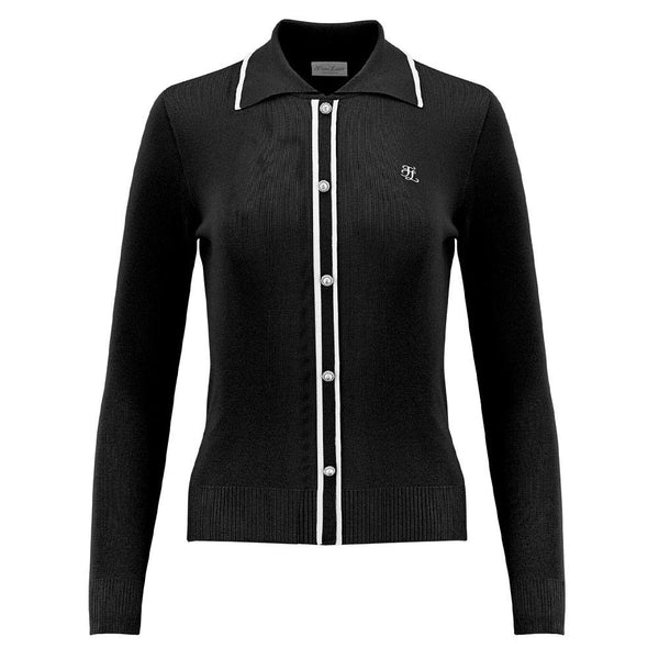Fairliar Slim Line Collar Live Knit Golf Polo Black - FW23 Women