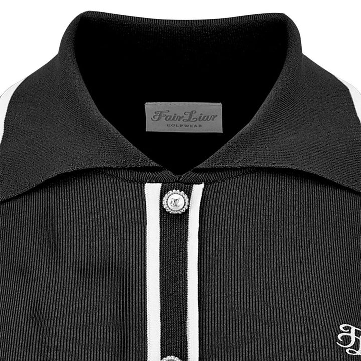Fairliar Slim Line Collar Live Knit Golf Polo Black - FW23 Women
