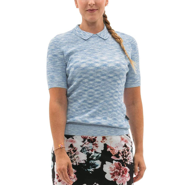 Foray Golf Space Dye Shortsleeve Knit Golf Polo Melange Blue - 23 Women