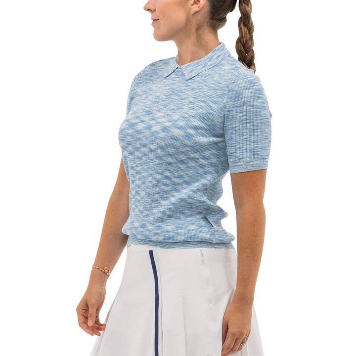 Foray Golf Space Dye Shortsleeve Knit Golf Polo Melange Blue - 23 Women