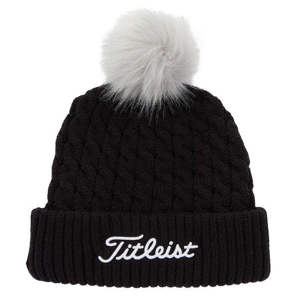 Titleist Cable Knit Pom Pom Golf Beanie Black/White - 23 Men