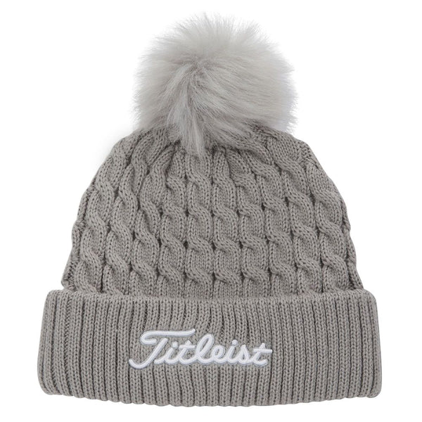 Titleist Cable Knit Pom Pom Golf Beanie Gray/White - 23 Men