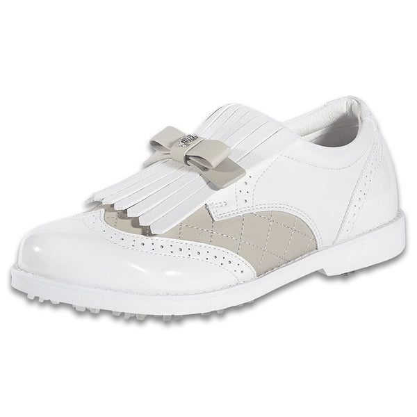 Fairliar Ribbon Tassel Loafers Spikeless Golf Shoes White - 24 Women