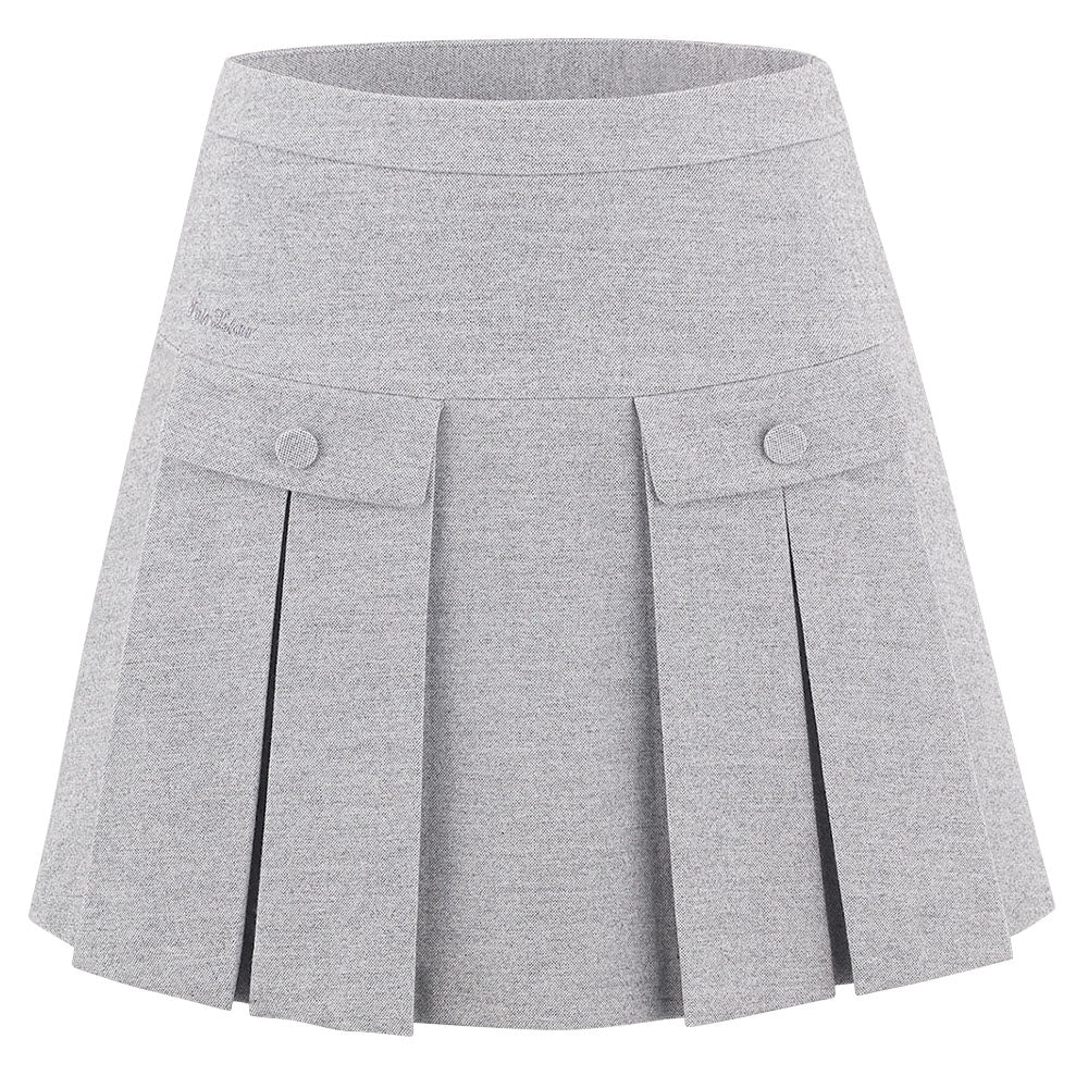 Fairliar High-Waist-A-line Fleece Golf Skirt Gray - FW24 Women