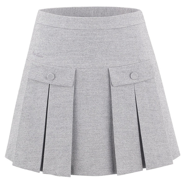 Fairliar High-Waist-A-line Fleece Golf Skirt Gray - FW24 Women
