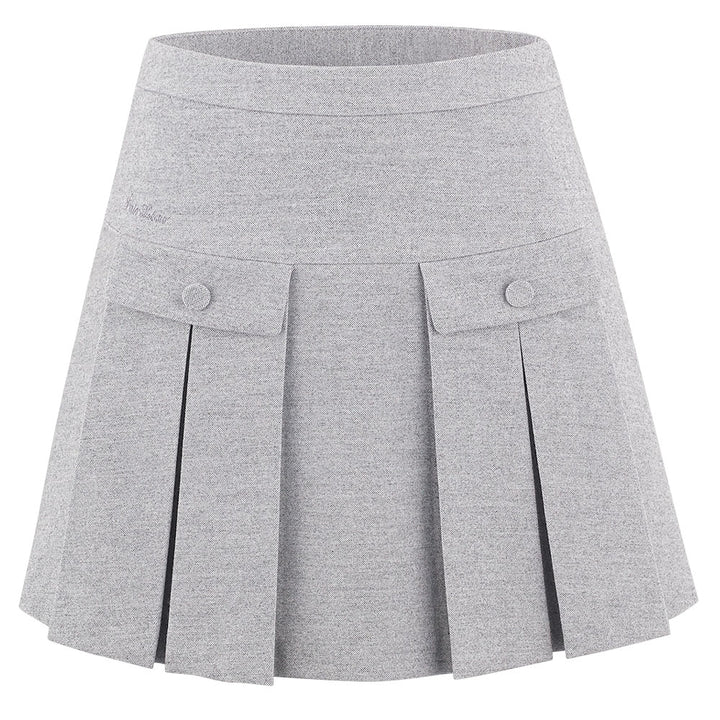 Fairliar High-Waist-A-line Fleece Golf Skirt Gray - FW24 Women