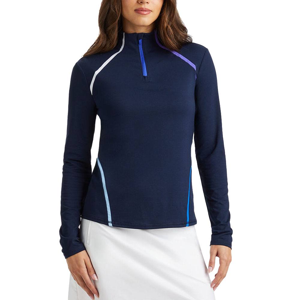 Gfore Colour Block Luxe Staple Quarter Zip Golf Pullover Twilight