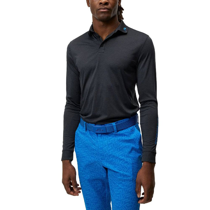 J.Lindeberg Tour Tech Longsleeve Golf Polo Black Melange - SS24