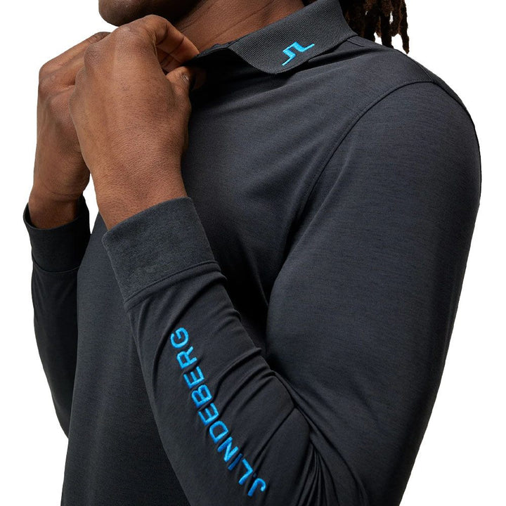 J.Lindeberg Tour Tech Longsleeve Golf Polo Black Melange - SS24