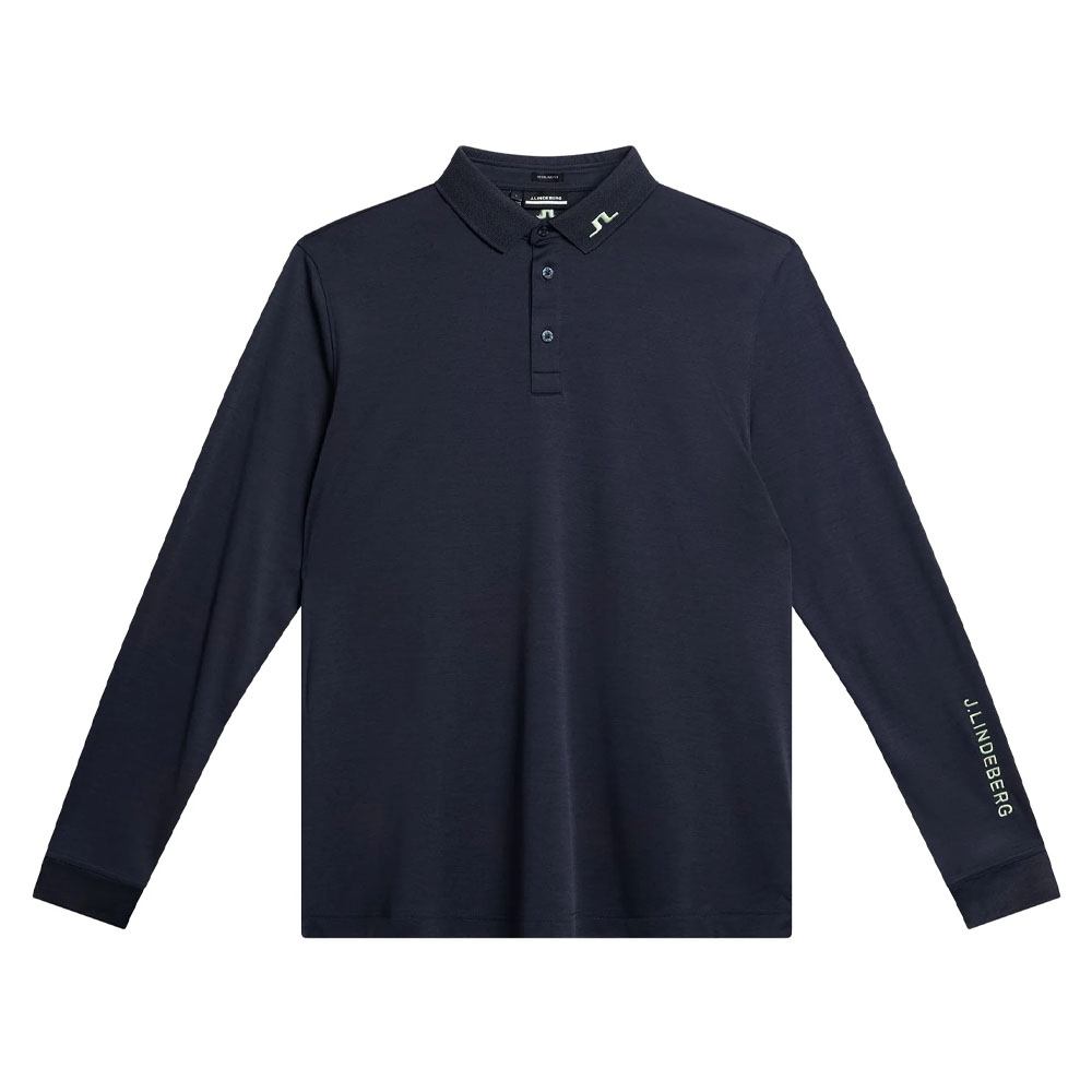 J.Lindeberg Tour Tech Longsleeve Golf Polo Navy Melange - SS24 Men