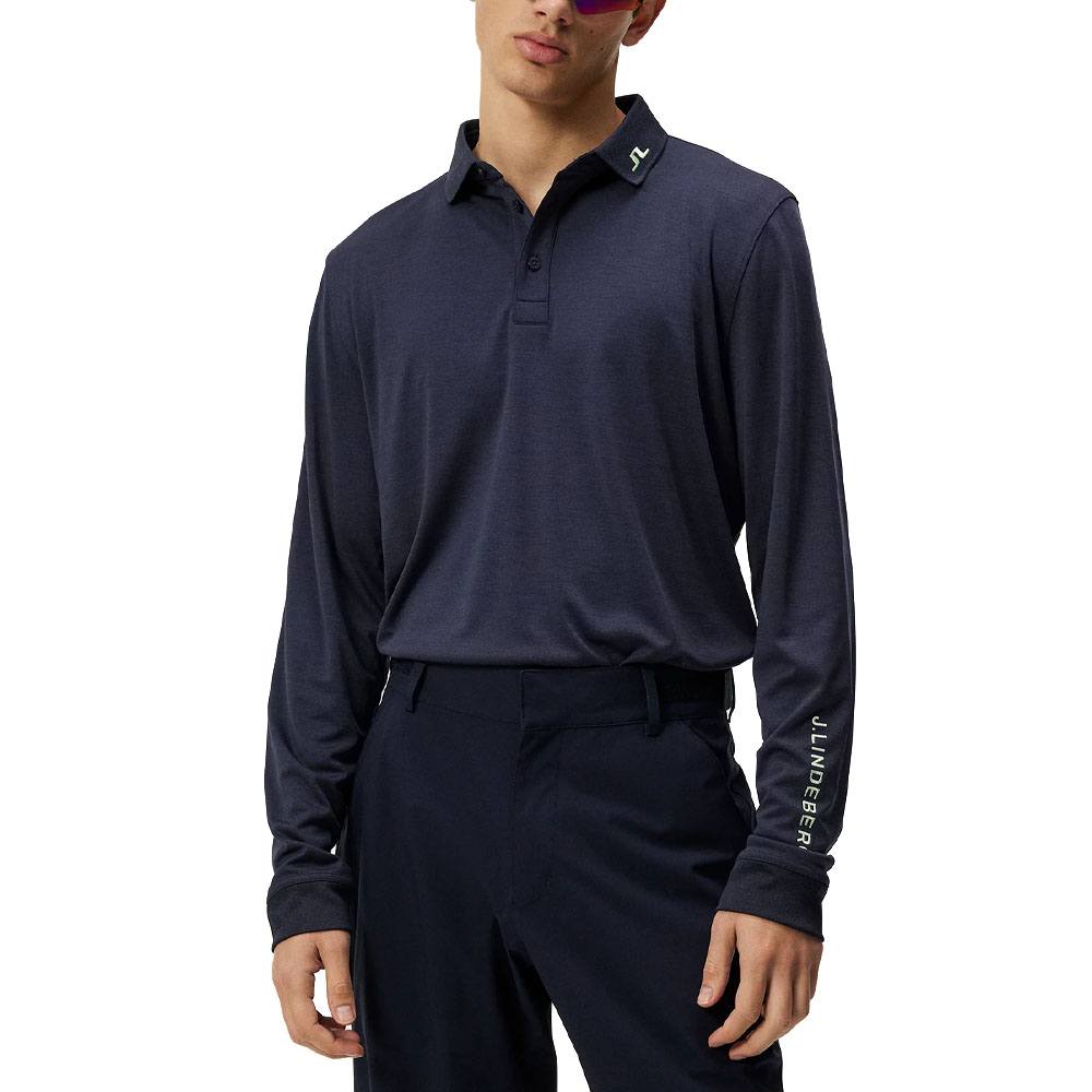 J.Lindeberg Tour Tech Longsleeve Golf Polo Navy Melange - SS24 Men