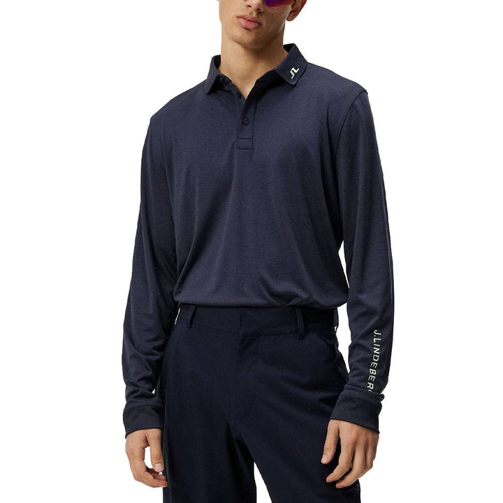 J.Lindeberg Tour Tech Longsleeve Golf Polo Navy Melange - SS24