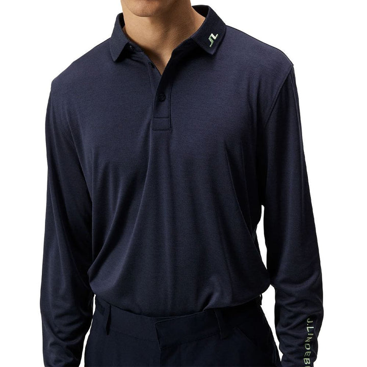 J.Lindeberg Tour Tech Longsleeve Golf Polo Navy Melange - SS24