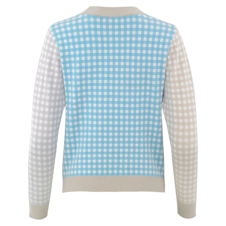 Fairliar FL Gingham Checkered Golf Cardigan Turquoise - FW24 Women