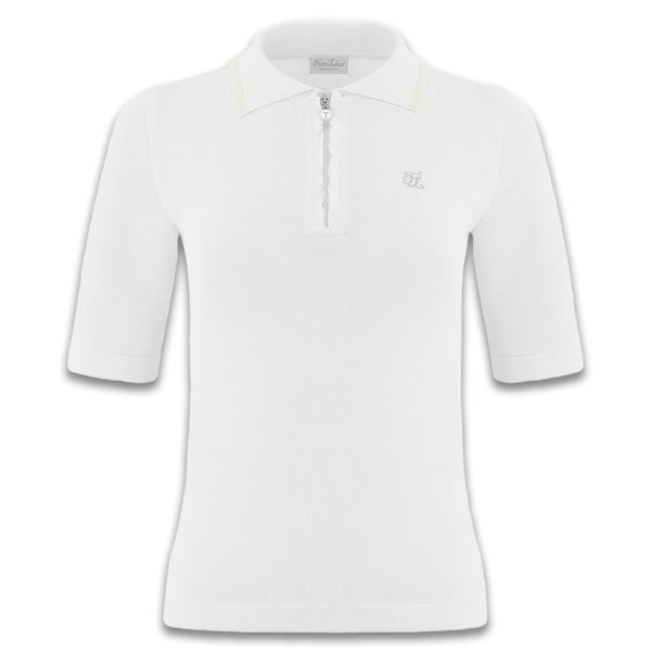 Fairliar Front Ruffle Collar Knit Golf Pullover White - FW24 Women