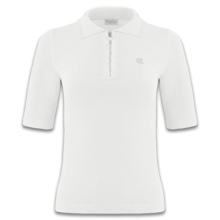 Fairliar Front Ruffle Collar Knit Golf Pullover White - FW24 Women