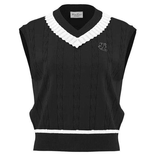 Fairliar V-neck Frill Knit Golf Vest Black - FW24 Women