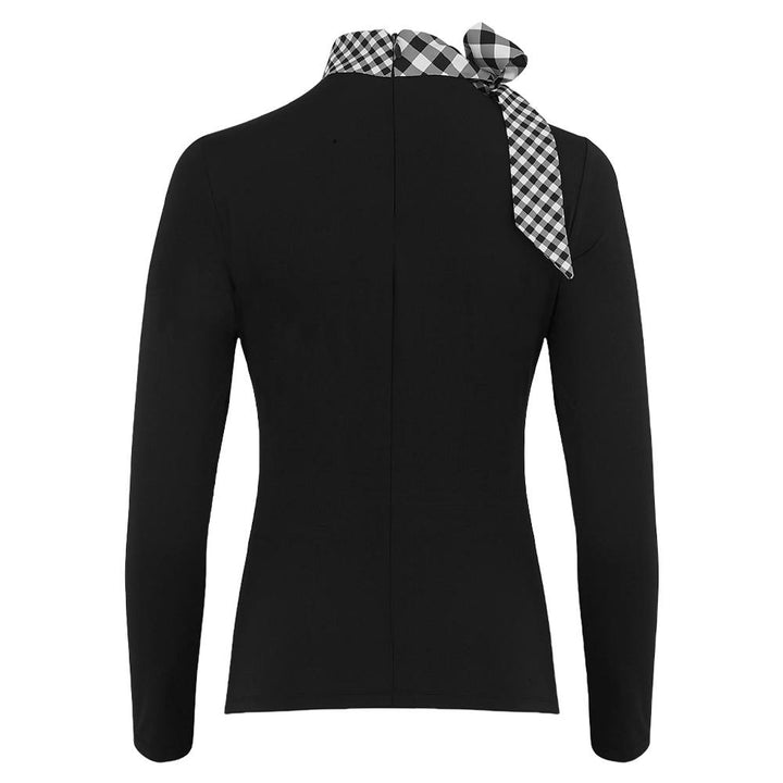 Fairliar Check Ribbon Scarf Longsleeve Golf Shirt Black - FW24 Women