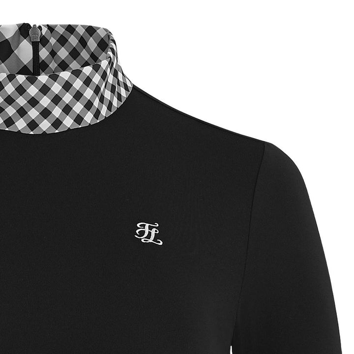 Fairliar Check Ribbon Scarf Longsleeve Golf Shirt Black - FW24 Women