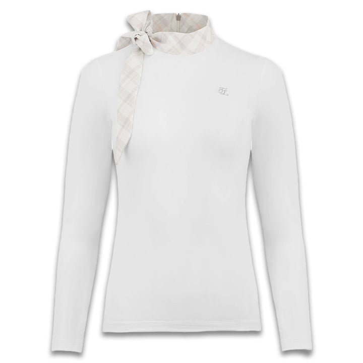 Fairliar Check Ribbon Scarf Longsleeve Golf Shirt White - FW24 Women