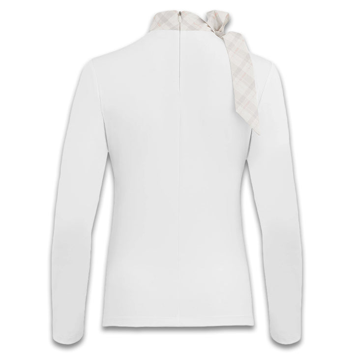Fairliar Check Ribbon Scarf Longsleeve Golf Shirt White - FW24 Women