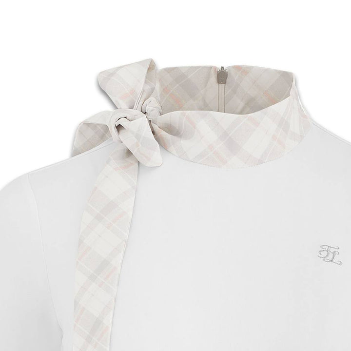 Fairliar Check Ribbon Scarf Longsleeve Golf Shirt White - FW24 Women