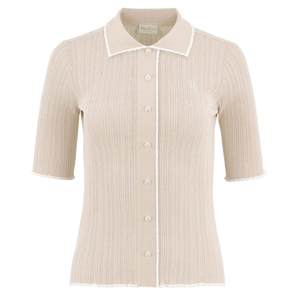 Fairliar Scallop Collar Cropped Sleeve Knit Golf Polo Beige - SS24 Women