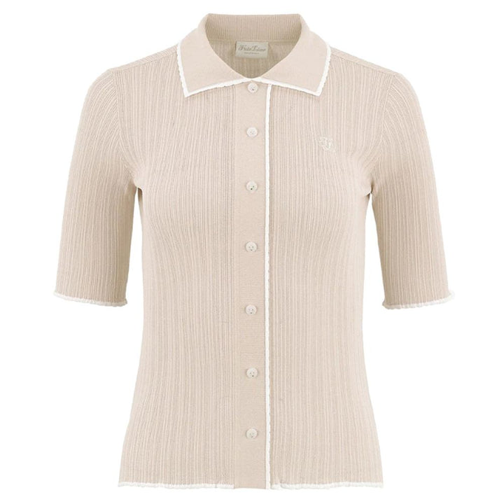 Fairliar Scallop Collar Cropped Sleeve Knit Golf Polo Beige - SS24 Women