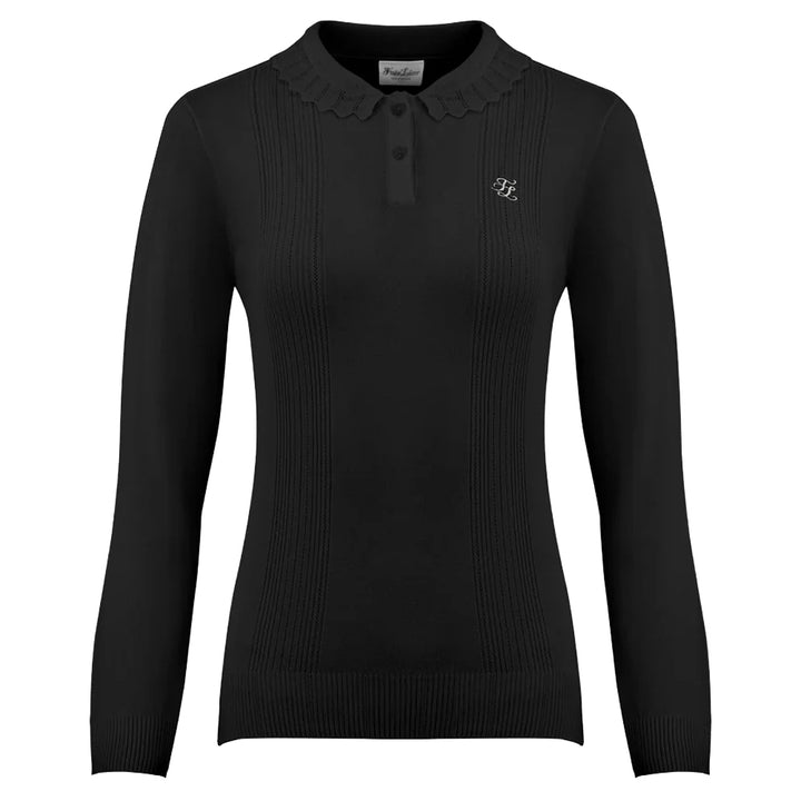 Fairliar Wave Collar Knit Golf Sweater Black - FW24 Women