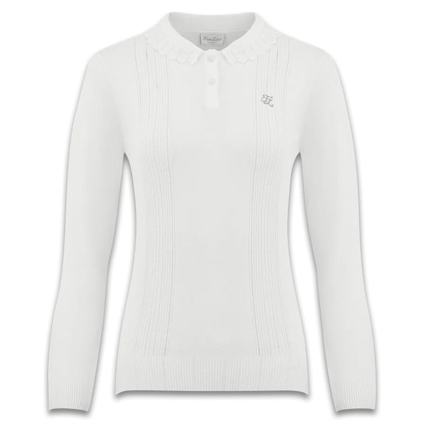 Fairliar Wave Collar Knit Golf Sweater White - FW24 Women