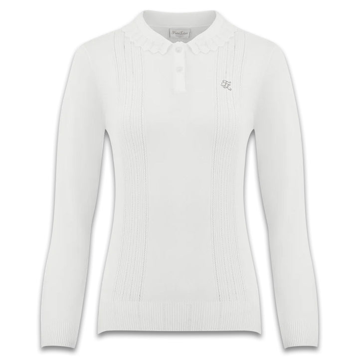 Fairliar Wave Collar Knit Golf Sweater White - FW24 Women