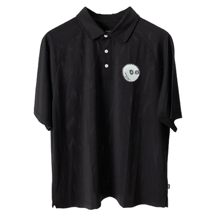 Malbon Evergreen Raglan Sleeve Mesh Golf Polo Black