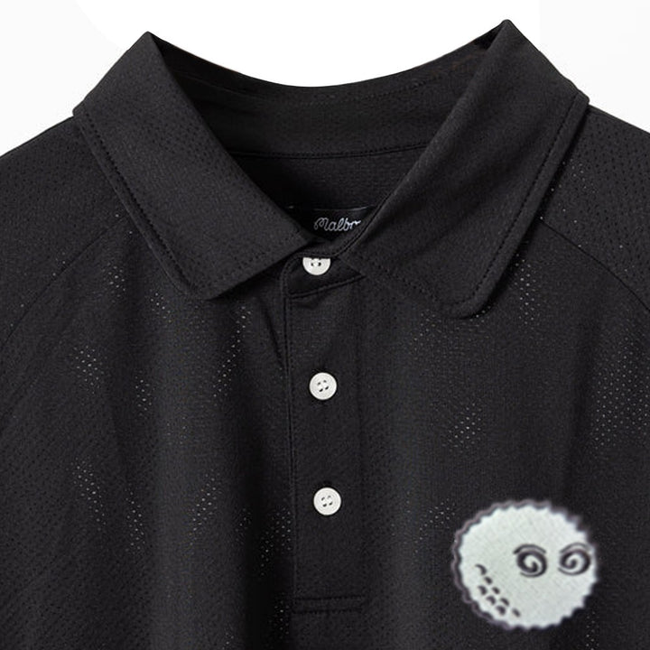 Malbon Evergreen Raglan Sleeve Mesh Golf Polo Black