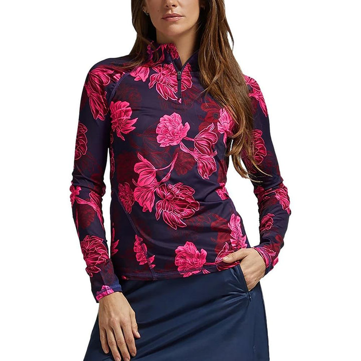 Gfore Contrast Stamped Floral Tech Ruched Golf Pullover Twilight - FA24 Women