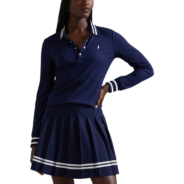 Ralph Lauren Drop Needle Rib Knit Golf Polo Refined Navy - FW24 Women