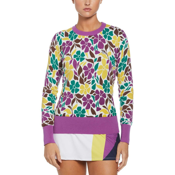 Original Penguin Print Pullover Golf Sweater Purple Cactus Flower - FA24 Women