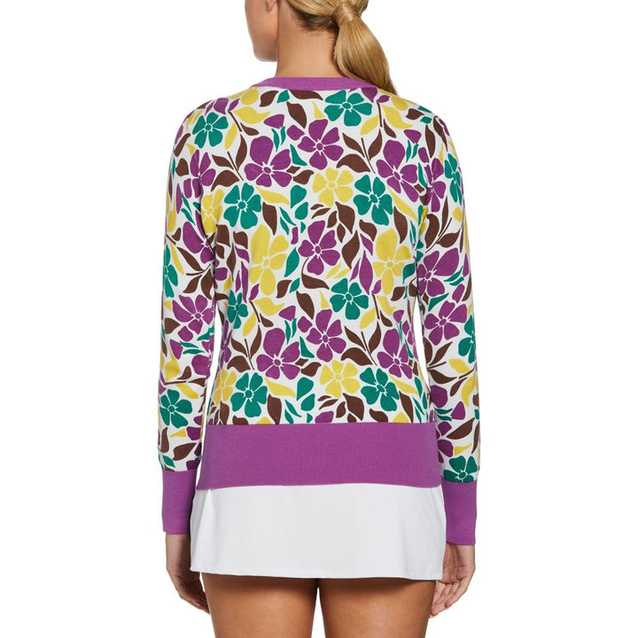 Original Penguin Print Pullover Golf Sweater Purple Cactus Flower - FA24 Women