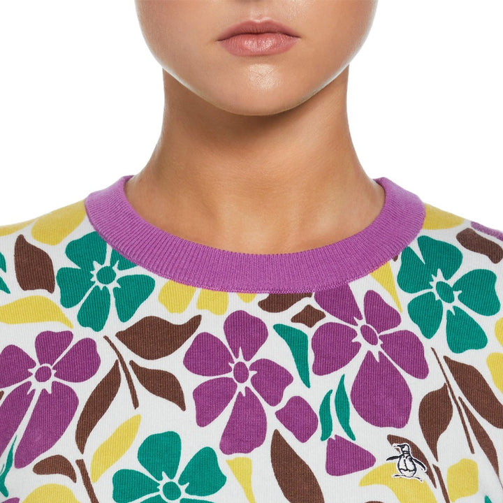 Original Penguin Print Pullover Golf Sweater Purple Cactus Flower - FA24 Women
