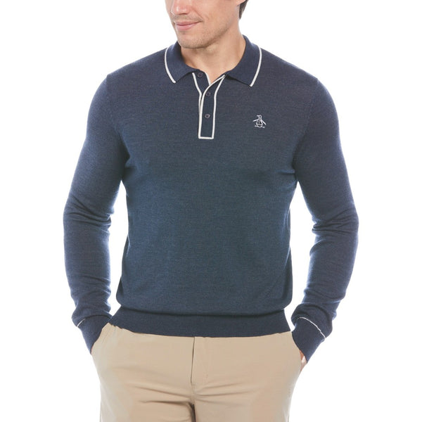 Original Penguin Earl Merino Wool Blend Golf Sweater Black Iris Bijou Heather - FA23 Men