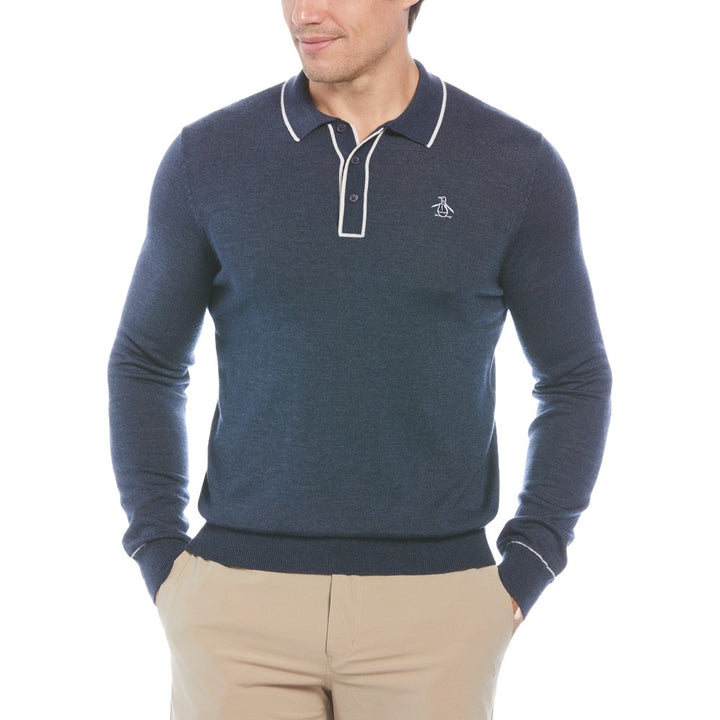 Original Penguin Earl Merino Wool Blend Golf Sweater Black Iris Bijou Heather - FA23 Men