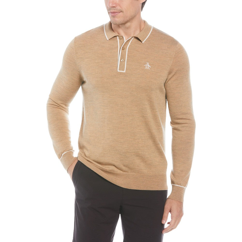 Original Penguin Earl Merino Wool Blend Golf Sweater Light Prairie Sand Heather - FA23 Men