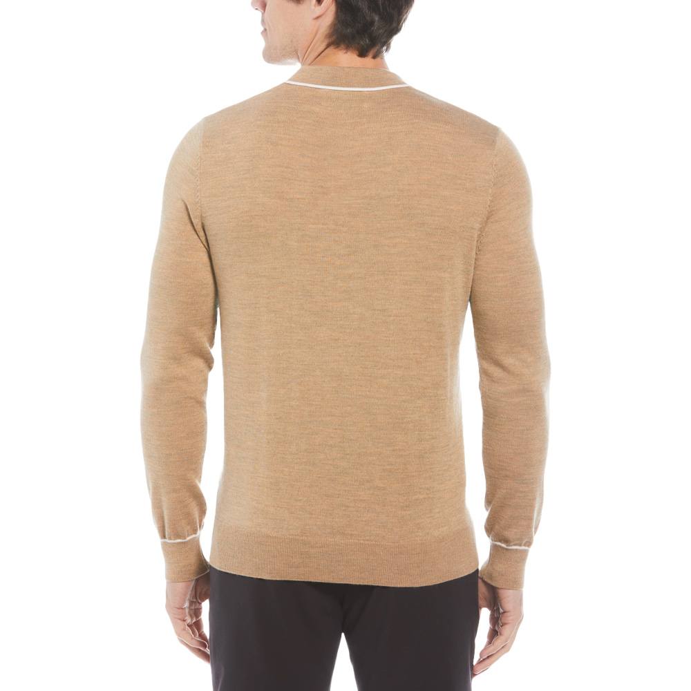 Original Penguin Earl Merino Wool Blend Golf Sweater Light Prairie Sand Heather - FA23 Men