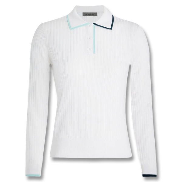 Gfore Cotton Blend Longsleeve Knit Golf Polo Snow - FA24 Women